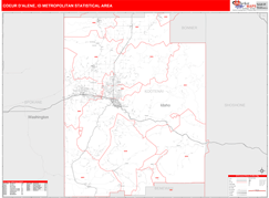 Coeur d'Alene Metro Area Digital Map Red Line Style